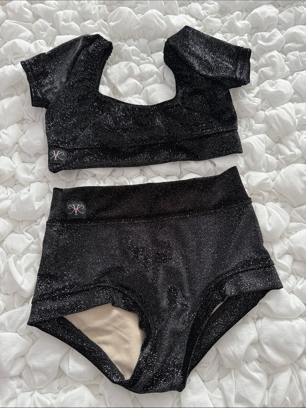 Kandi Kouture Black Velvet Sparkle Kids Top & High-Waist Brief Set